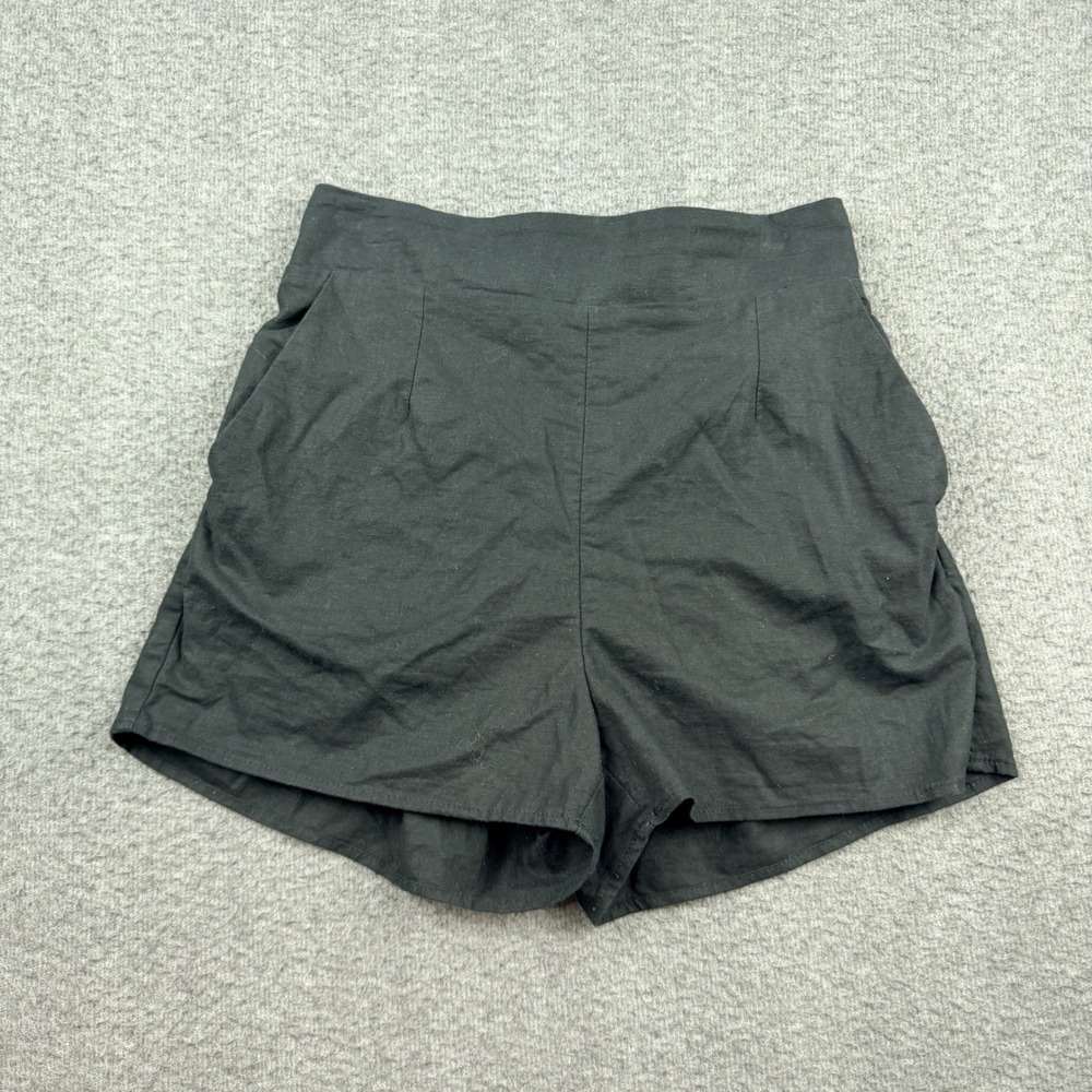 Crescent Black Linen Blend Women's Small High Waisted Shorts CT7571